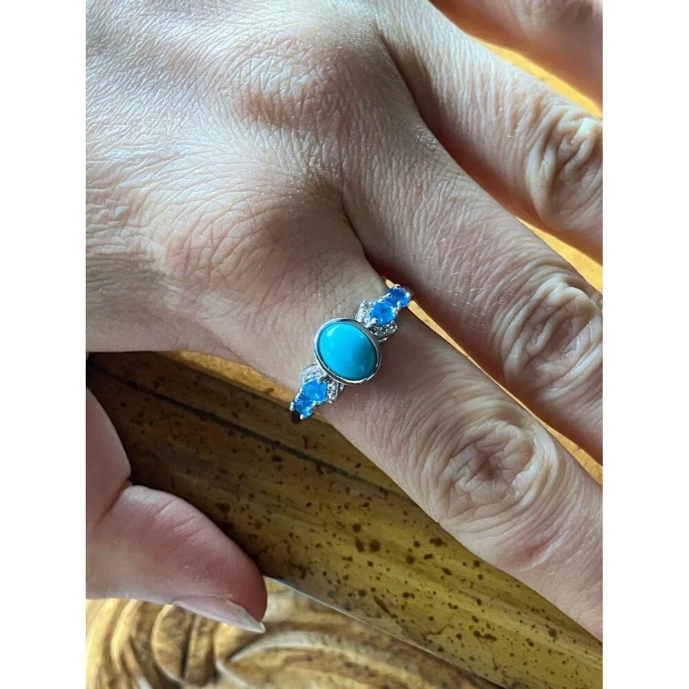 Sleeping Beauty Turquoise Blue Apatite Sterling Silver Ring Size 9